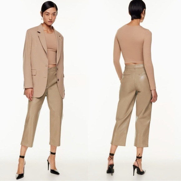 Babaton Pants - Babaton Aritzia Camel Faux Leather Command Cropped Slacks Sz 6 Chic Office Work